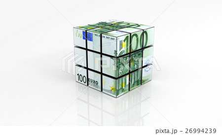 Euro banknotes on cube - white background Euro banknotes on cube - white background 26994239