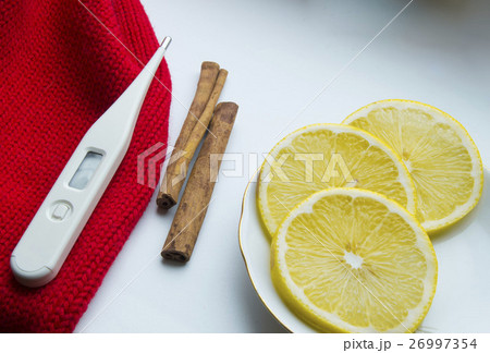 The concept of treating colds - lemon, cinnamon 26997354