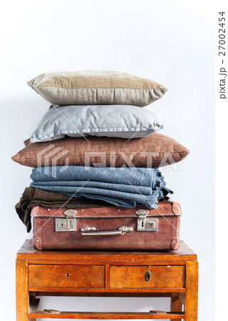 Vintage Ancient Suitcase Pillow Plaid Stack Tower 27002454