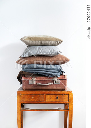 Vintage Ancient Suitcase Pillow Plaid Stack Tower 27002455