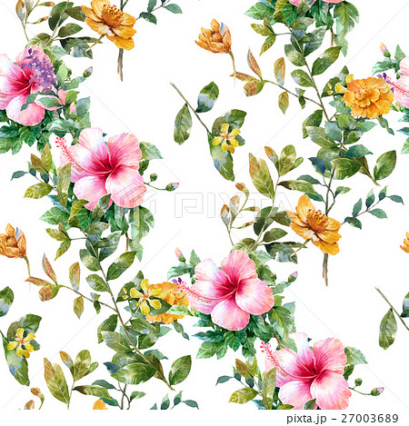 Watercolor painting of leaf and flowers pattern Watercolor painting of leaf and flowers pattern 27003689