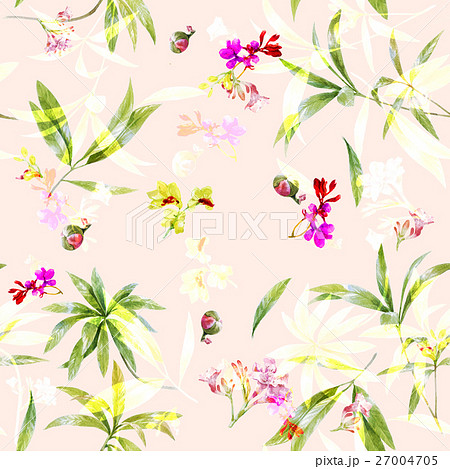 Watercolor painting of leaf and flower pattern 27004705