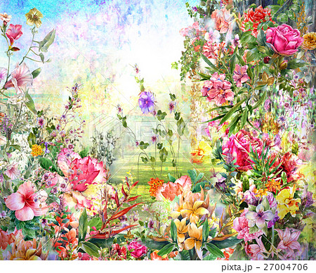 Abstract flowers watercolor painting. Spring Abstract flowers watercolor painting. Spring 27004706
