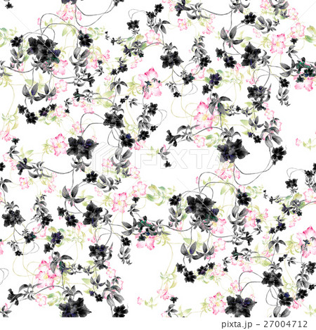 Watercolor painting of leaf and flowers pattern Watercolor painting of leaf and flowers pattern 27004712
