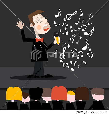 Singer Cartoon. Man Singing Song with Notes 27005805