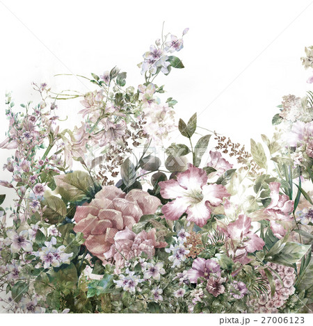 watercolor painting of leaves and flower, on white 27006123