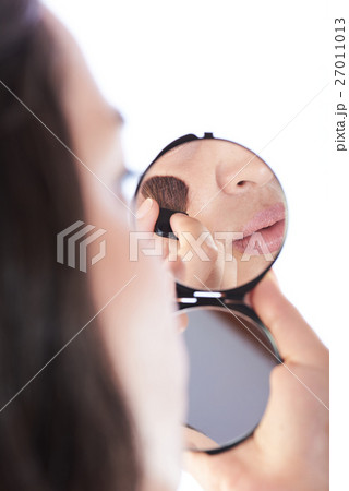 reflection of girl applying blush reflection of girl applying blush 27011013