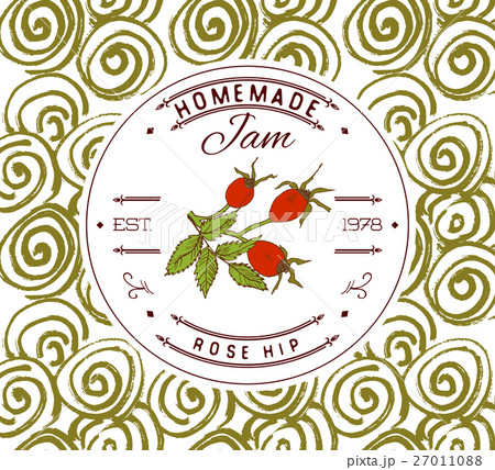 Jam label design template. for Rose hip dessert Jam label design template. for Rose hip dessert 27011088