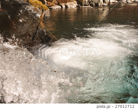 川の淵と流れ込みの写真素材