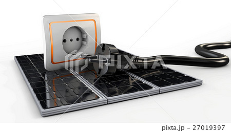 3d Illustration of Power socket with cable plugged 27019397