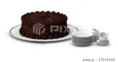 Illustration of chocolate birthday cake over white Illustration of chocolate birthday cake over white 27019400