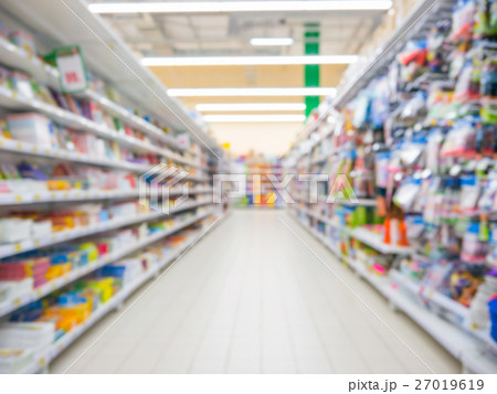 Blurred colorful supermarket products on shelves 27019619