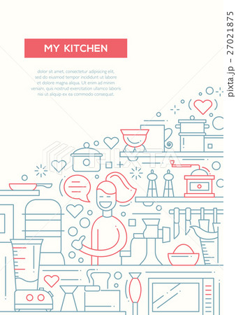 My Kitchen - line design brochure poster template 27021875