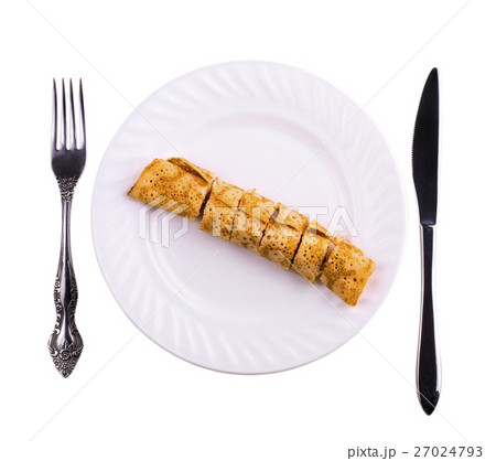 delicious pancake liver cut into pieces on a plate 27024793