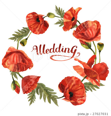 Wildflower poppy flower wreath in a watercolor 27027031