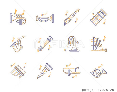 Wind instruments tunes color line vector icons set 27028126