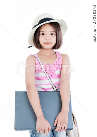 Happy asian girl holding laptop Happy asian girl holding laptop 27028343