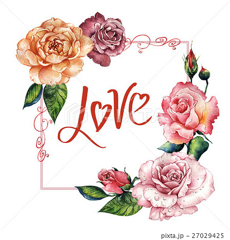 Wildflower rose flower frame in a watercolor style 27029425