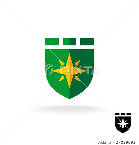 Shield logo with four rays sign. 27029993