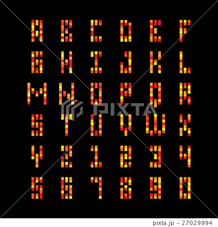 Square particles fire font. City building windows. 27029994