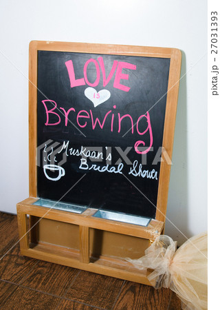 Blackboard with lettering 'Love Brewing' stands Blackboard with lettering 'Love Brewing' stands 27031393