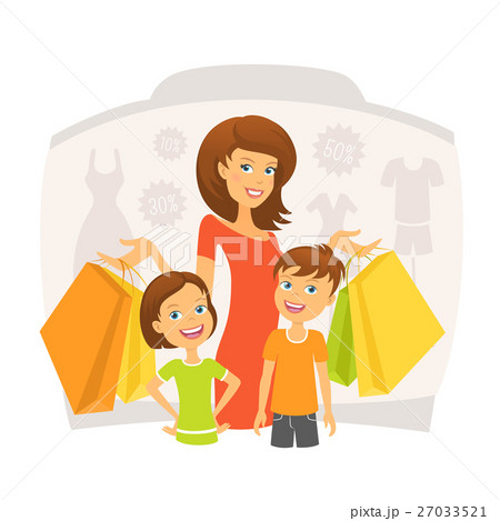 Happy woman with children on shopping 27033521
