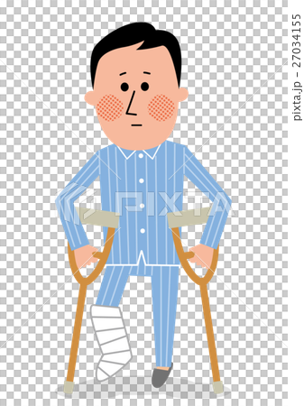 骨折 松葉杖の男性のイラスト素材