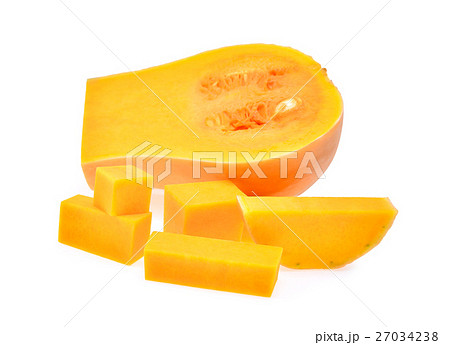 butternut squash with cubes isolated on white butternut squash with cubes isolated on white 27034238