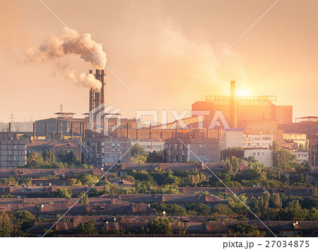 Metallurgy plant at sunset. Steel mill. Factory Metallurgy plant at sunset. Steel mill. Factory 27034875