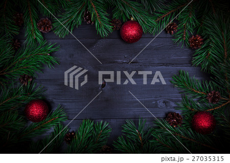 Christmas frame with fir twigs and baubles 27035315