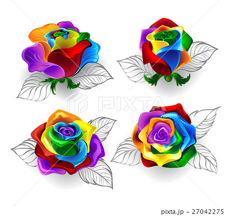 Set Of Rainbow Rosesのイラスト素材