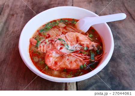 Tom Yam Koong soup with noodles 27044061