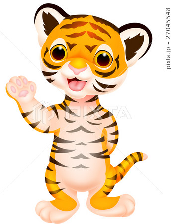 Cute baby tiger cartoon waving Cute baby tiger cartoon waving 27045548