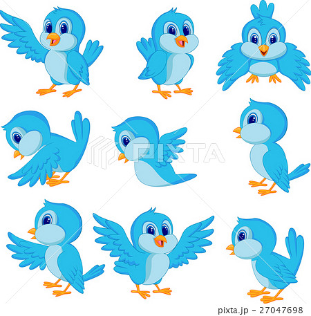 Cute blue bird cartoon collection set 27047698