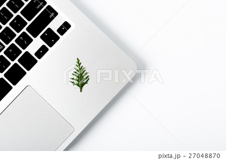 New year pine tree laying on isolated laptop 27048870