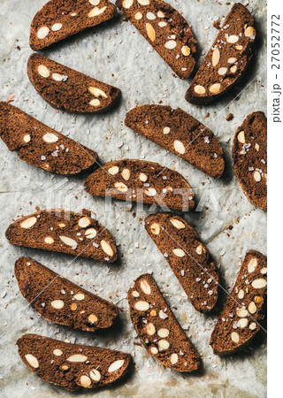 Dark chocolate and sea salt Biscotti on wax paper 27052772