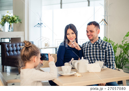 family, parenthood, technology people concept - family, parenthood, technology people concept - 27057080