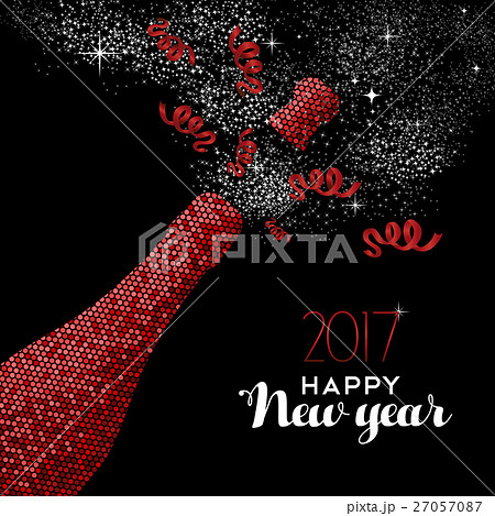 Happy New Year 17 Red Party Bottle Illustrationのイラスト素材