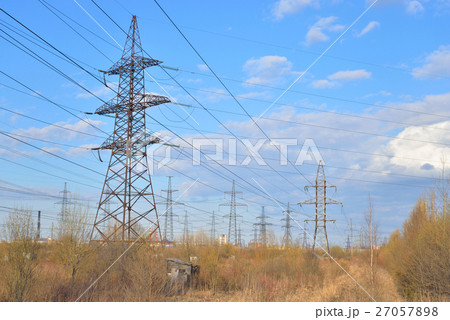 Power line in the countryside in the early spring. 27057898