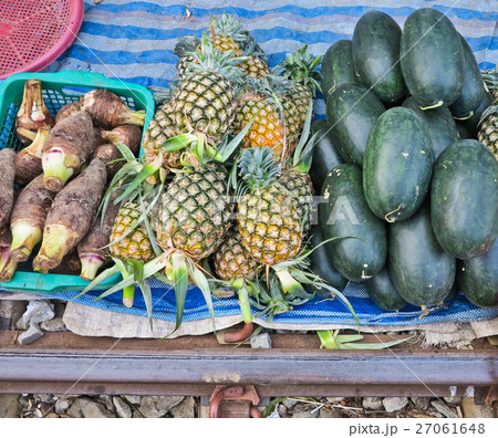 Taro,pineapple and watermelon market in Maeklong Taro,pineapple and watermelon market in Maeklong 27061648