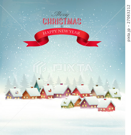 Winter christmas background with a snowy village 27063212