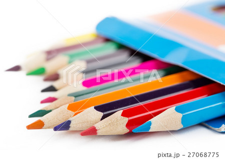 Colored pencils in box shot with selective focus Colored pencils in box shot with selective focus 27068775