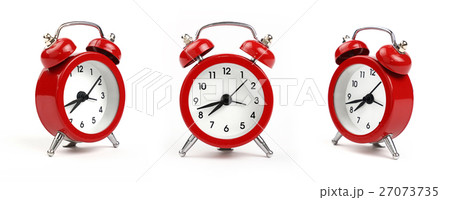 Three red alarm clock over white Three red alarm clock over white 27073735