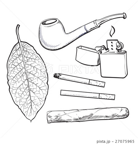 tobacco sketch Smoking Set Hand Drawn Stock Vector (Royalty Free) 419713177 Smoking pipe, lighter, cigar, cigarettes