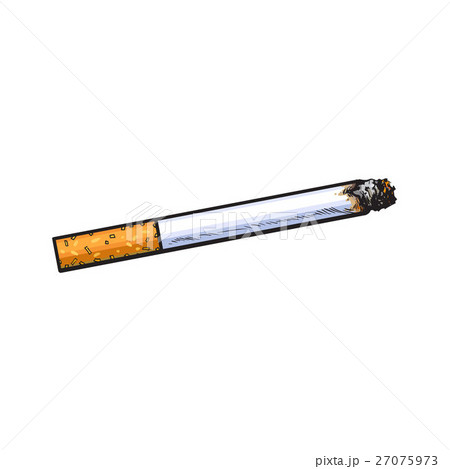 Burning cigarette with yellow filter, side view 27075973