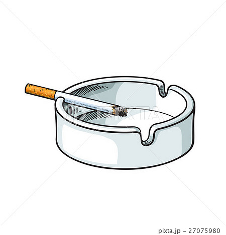 White Clean And Empty Ceramic Ashtray With Aのイラスト素材