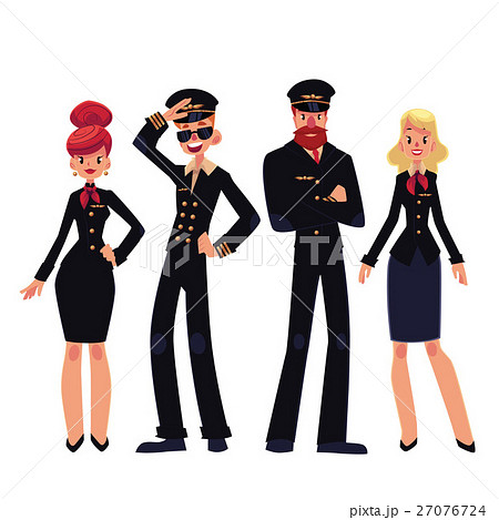 Airplane crew of pilots and stewardesses, cartoon 27076724
