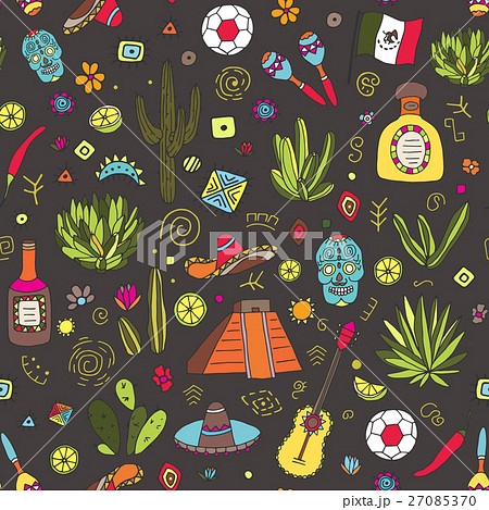 Doodles Seamless Pattern Of Mexicoのイラスト素材