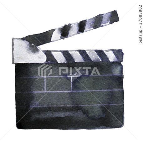 watercolor sketch of clapperboard on white  27085902