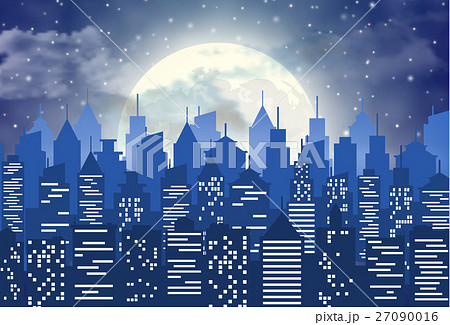 Silhouette Of The City With Cloudy Night Skyのイラスト素材